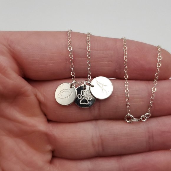18 Inch 925 Sterling Silver O And A Pet Paw Pendants Necklace - Picture 1 of 6